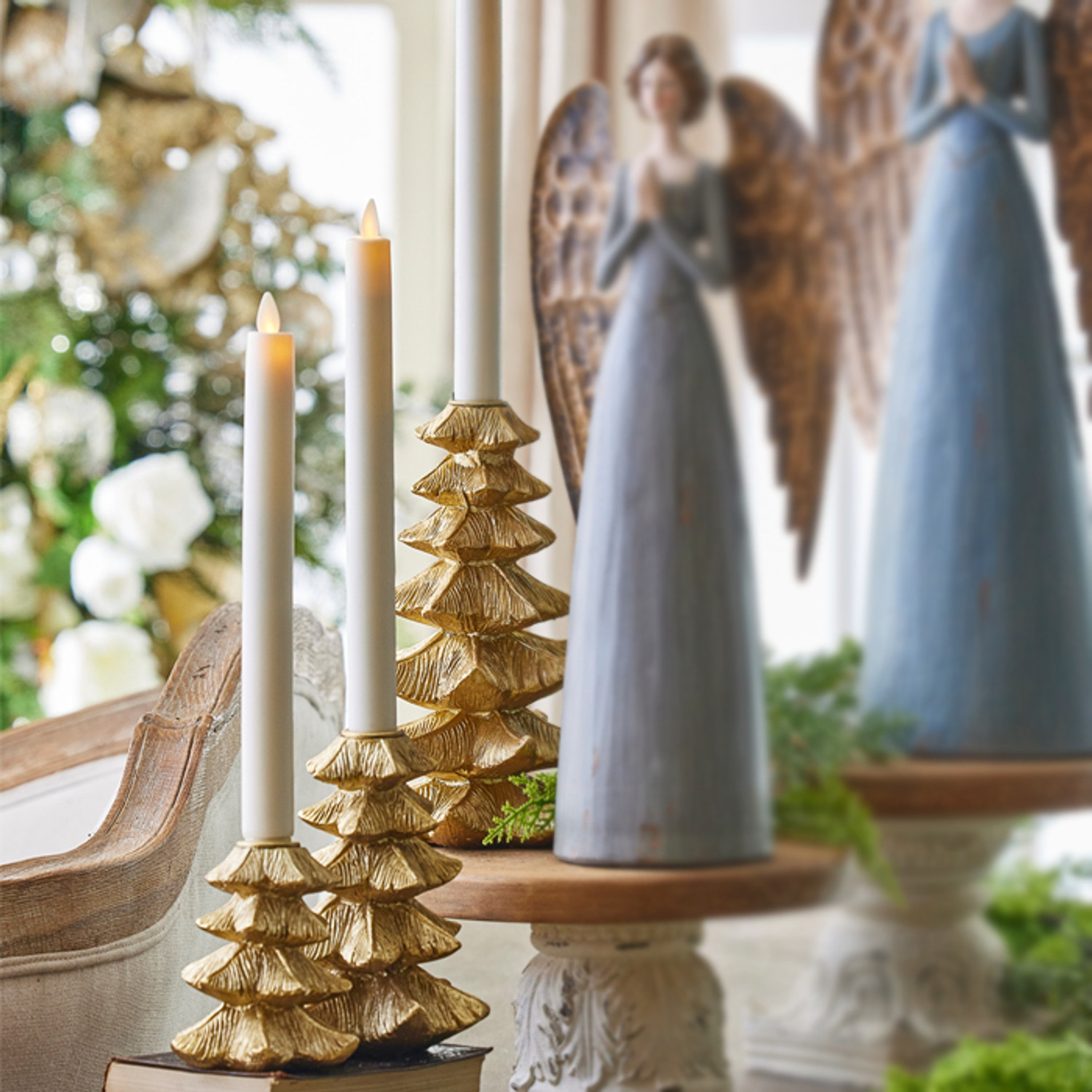 Raz Set of 3 Gold Tree Candle Stick Holders Christmas Decoration 4327997